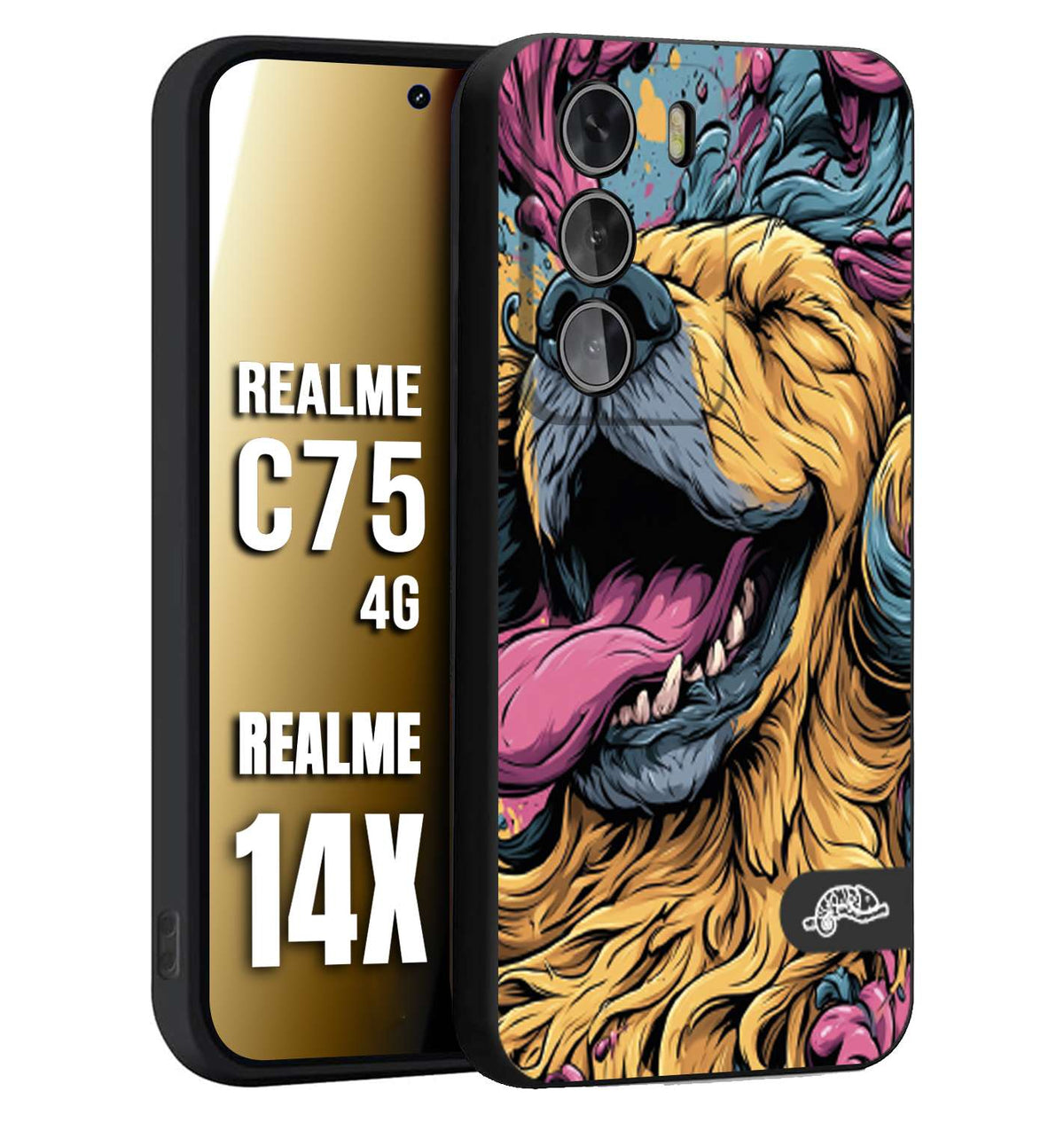 CUSTOMIZZA - Custodia cover nera morbida in tpu compatibile per Realme 14X - C75 4G Golden Retriever illustrazione cane pop art cane street art cartone animato