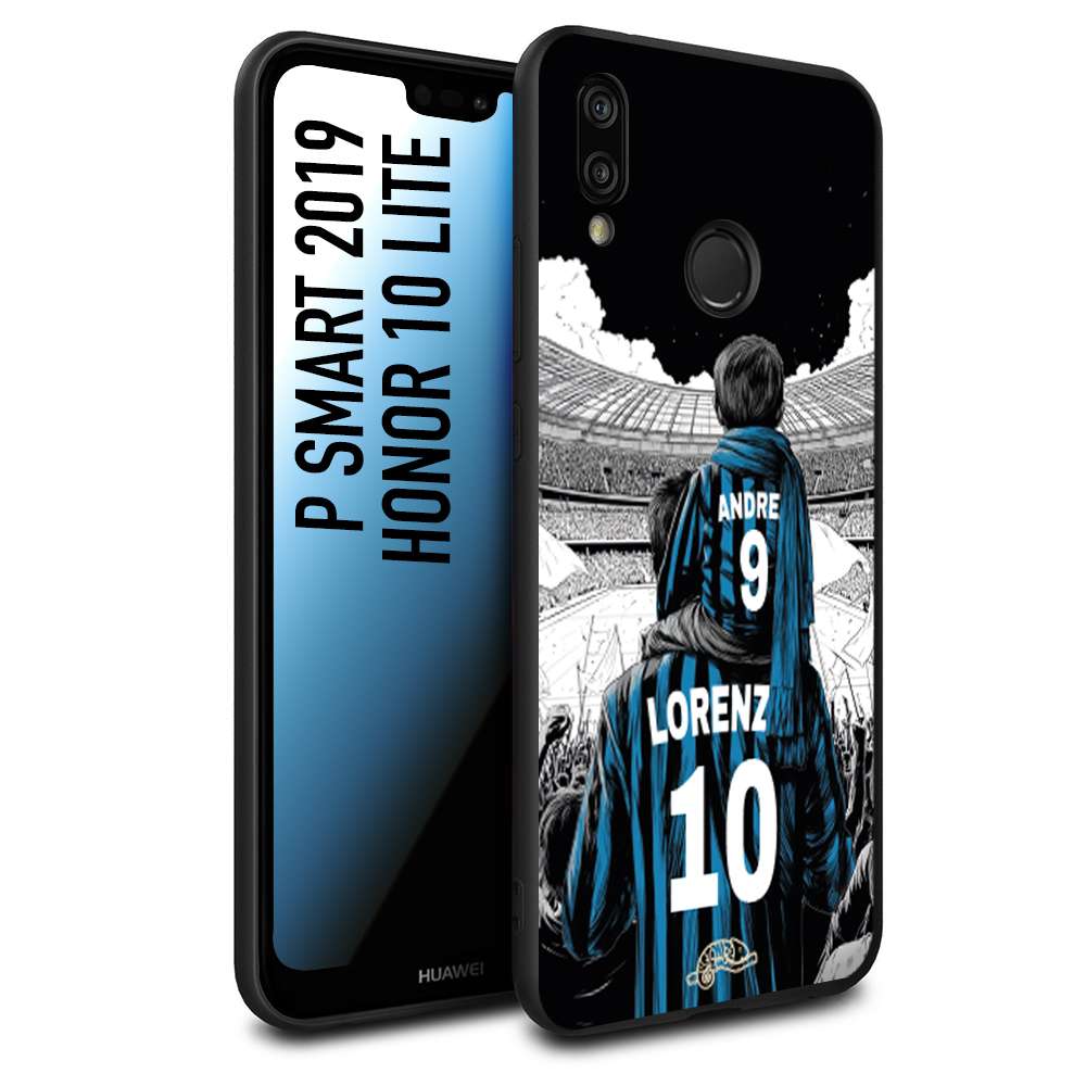 CUSTOMIZZA - Custodia cover nera morbida in tpu compatibile per Huawei P Smart 2019 personalizzata calcio football padre e figlio calciatori nerazzurra