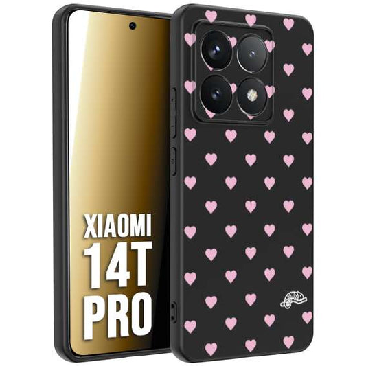 CUSTOMIZZA - Custodia cover nera morbida in tpu compatibile per Xiaomi 14T PRO cuori pois rosa su nero donna pin up vintage