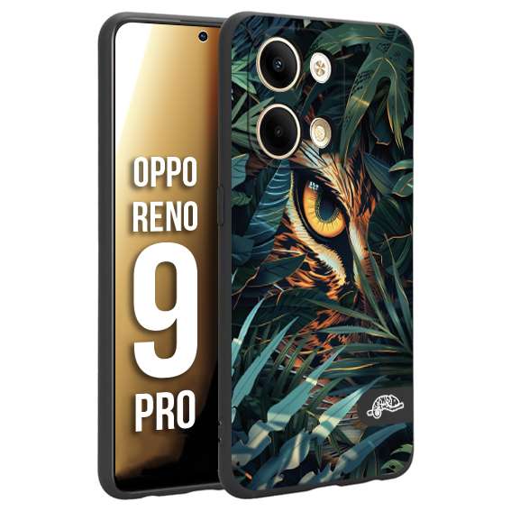 CUSTOMIZZA - Custodia cover nera morbida in tpu compatibile per Oppo Reno 9 PRO animali color giungla tropicale occhio di giaguaro felino disegnato