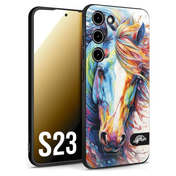 CUSTOMIZZA - Custodia cover nera morbida in tpu compatibile per Samsung S23 animali color cavallo horse viso colori vibranti disegnato schizzo