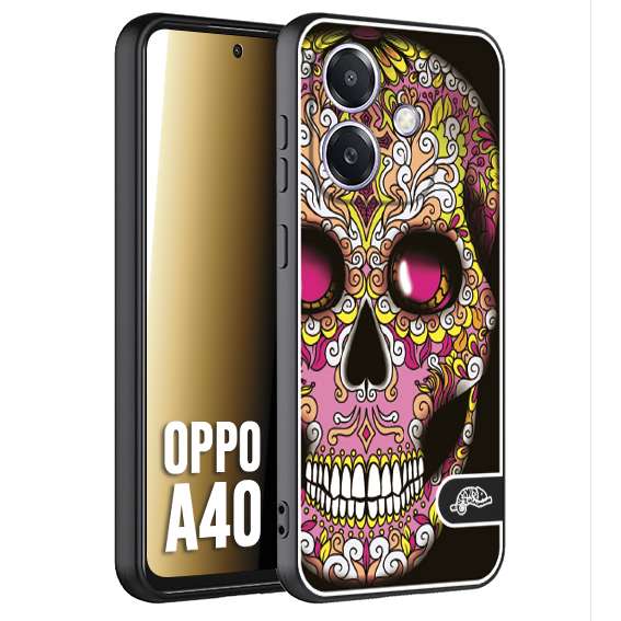 CUSTOMIZZA - Custodia cover nera morbida in tpu compatibile per Oppo A40 teschio messicano Mexican skull rosa gialla
