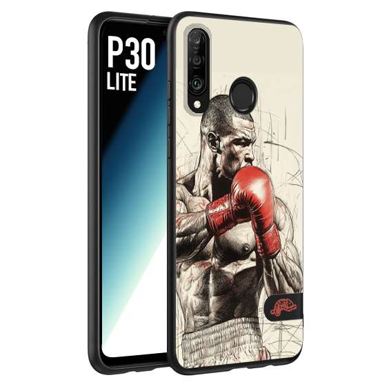 CUSTOMIZZA - Custodia cover nera morbida in tpu compatibile per Huawei P30 LITE pugilato pugili disegno tattoo guantoni box sport ring