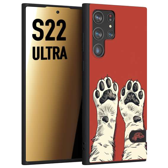 CUSTOMIZZA - Custodia cover nera morbida in tpu compatibile per Samsung S22 ULTRA zampe di gatto cat paws rossa red disegnata fumetto cartoon
