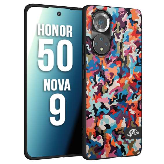 CUSTOMIZZA - Custodia cover nera morbida in tpu compatibile per Huawei Nova 9 - Honor 50 camouflage mimetico militare moderno blu arancio rosa