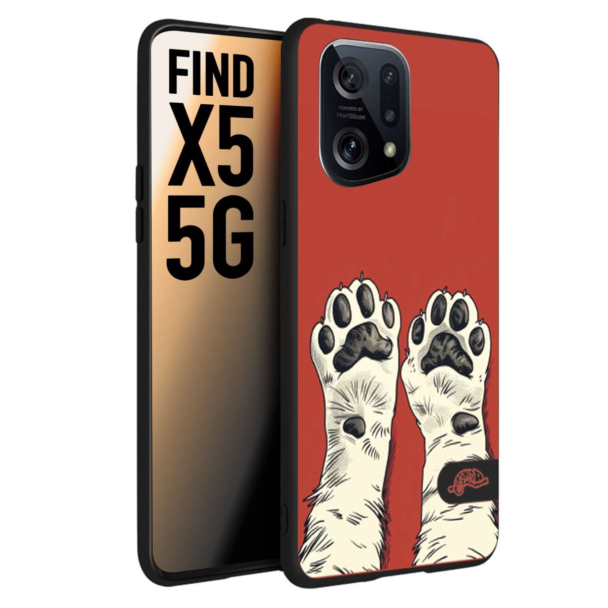 CUSTOMIZZA - Custodia cover nera morbida in tpu compatibile per Oppo Find X5 zampe di gatto cat paws rossa red disegnata fumetto cartoon