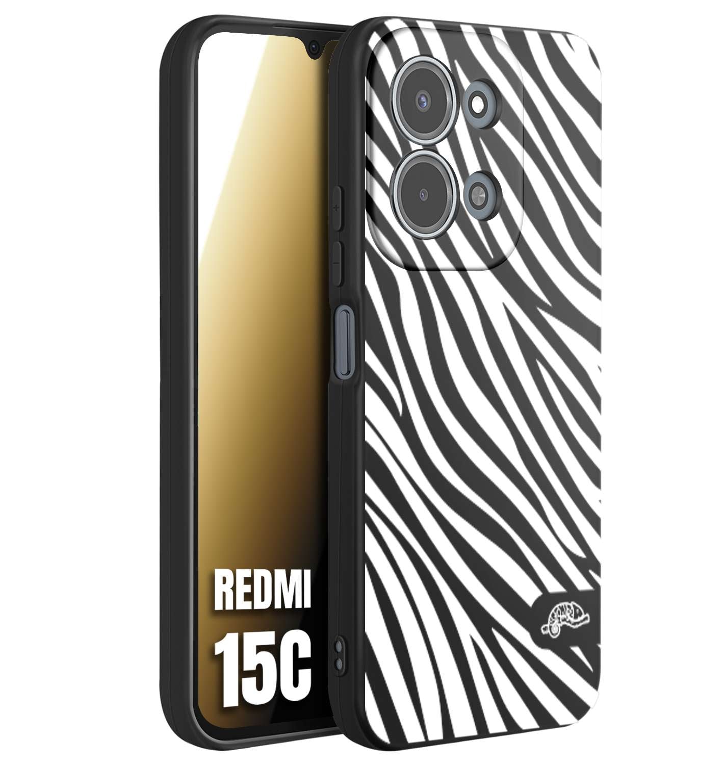 CUSTOMIZZA - Custodia cover nera morbida in tpu compatibile per Xiaomi Redmi 15C zebrata maculata a rilievo soft touch donna bianca