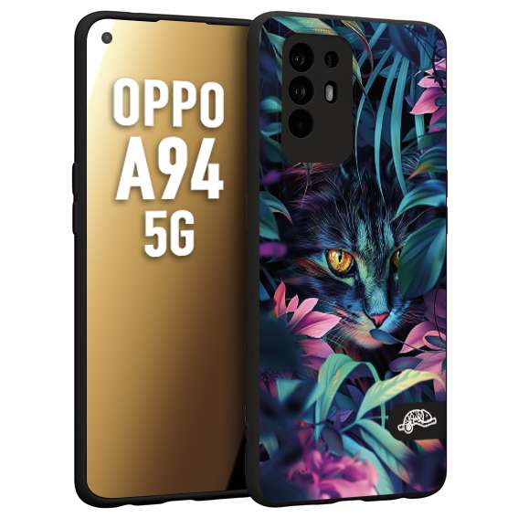 CUSTOMIZZA - Custodia cover nera morbida in tpu compatibile per Oppo A94 5G animali color giungla tropicale occhio di gatto colori vibranti disegnato