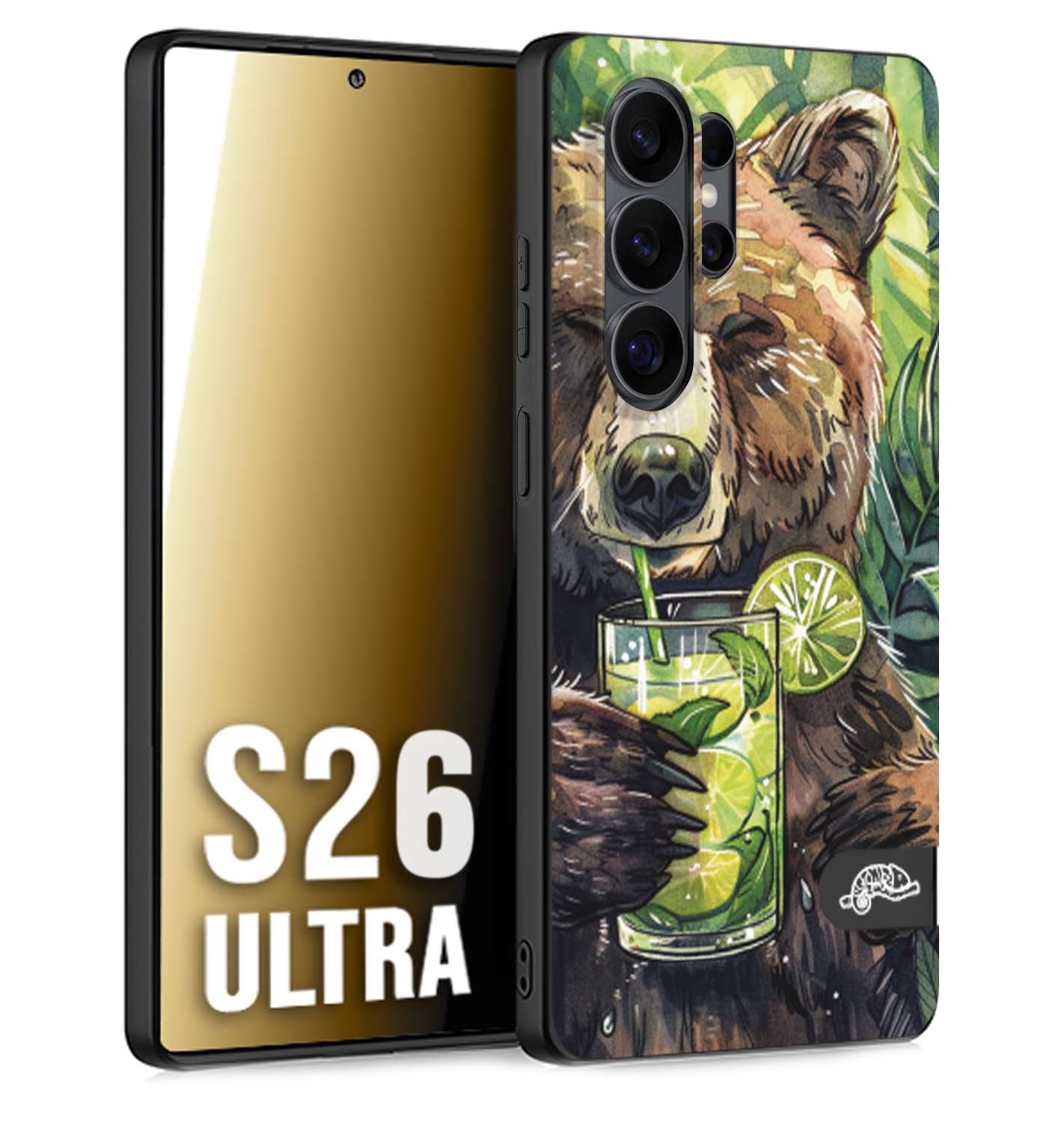 CUSTOMIZZA - Custodia cover nera morbida in tpu compatibile per Samsung S26 ULTRA fiori estate disegnata cocktails animali simpatici orso bear negroni