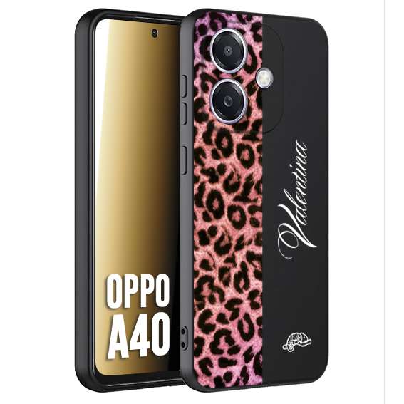 CUSTOMIZZA - Custodia cover nera morbida in tpu compatibile per Oppo A40 leopardato rosa fucsia personalizzata nome iniziali