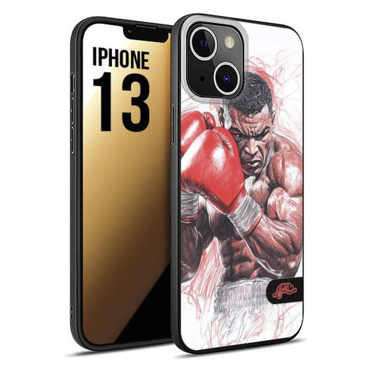 CUSTOMIZZA - Custodia cover nera morbida in tpu compatibile per iPhone 13 pugilato pugili disegno tattoo guantoni boxer pesi massimi iron mike