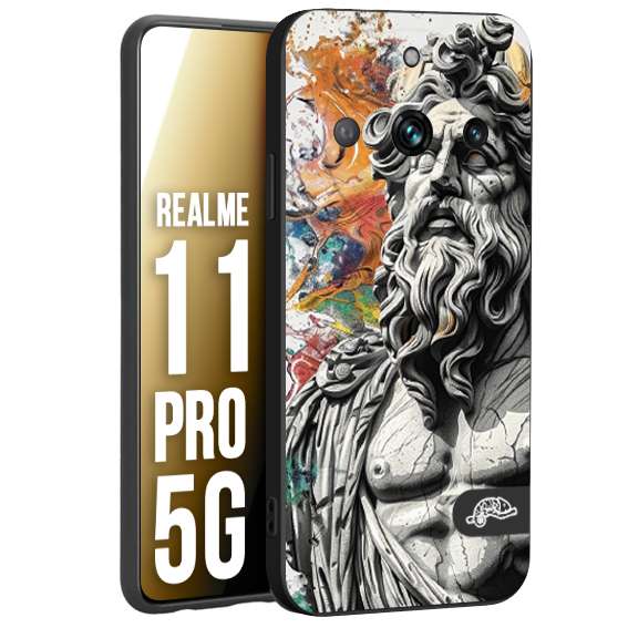 CUSTOMIZZA - Custodia cover nera morbida in tpu compatibile per Realme 11 PRO 5G statua colorata moderna antico tattoo splash color