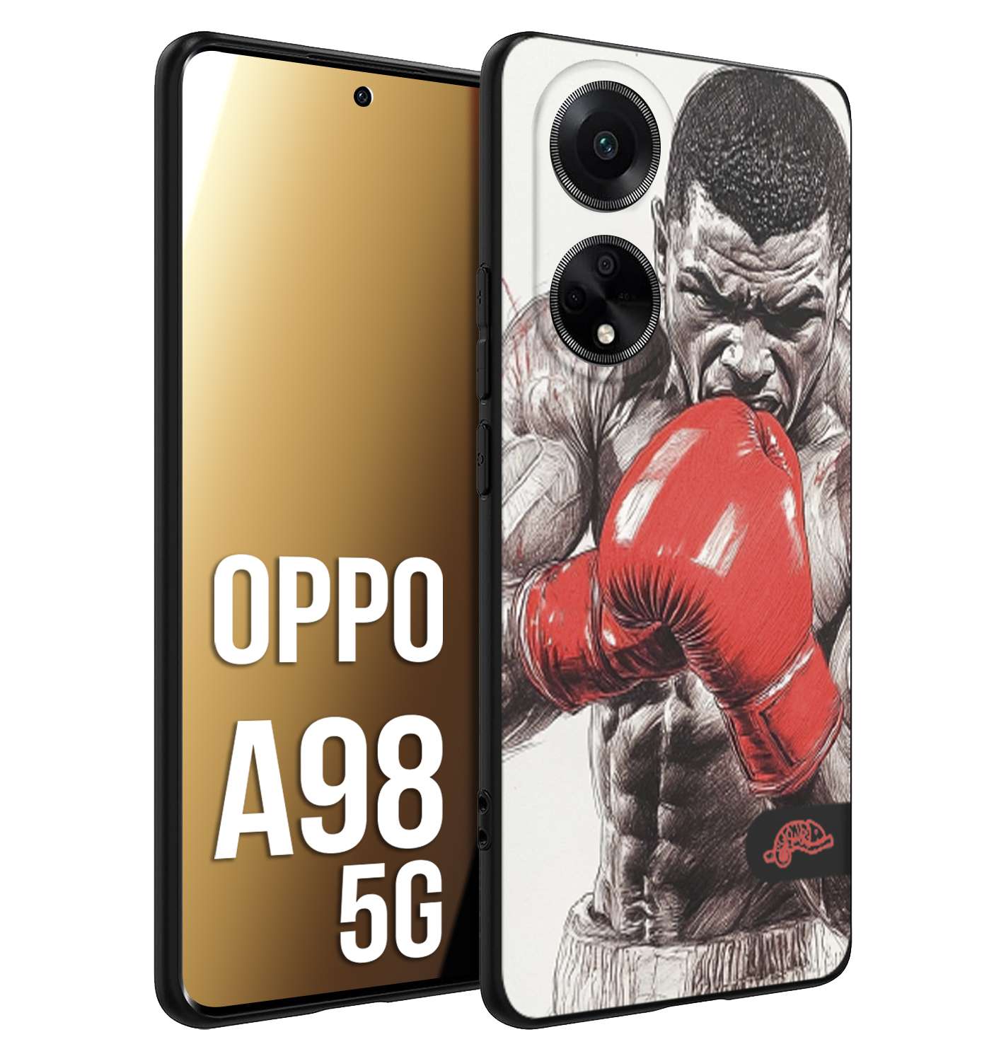 CUSTOMIZZA - Custodia cover nera morbida in tpu compatibile per Oppo A98 5G pugilato pugili disegno tattoo guantoni box pesi massimi gancio