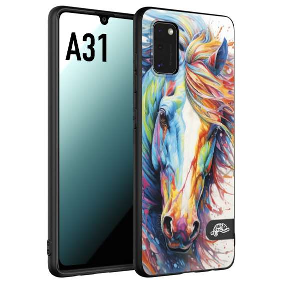 CUSTOMIZZA - Custodia cover nera morbida in tpu compatibile per Samsung A31 animali color cavallo horse viso colori vibranti disegnato schizzo