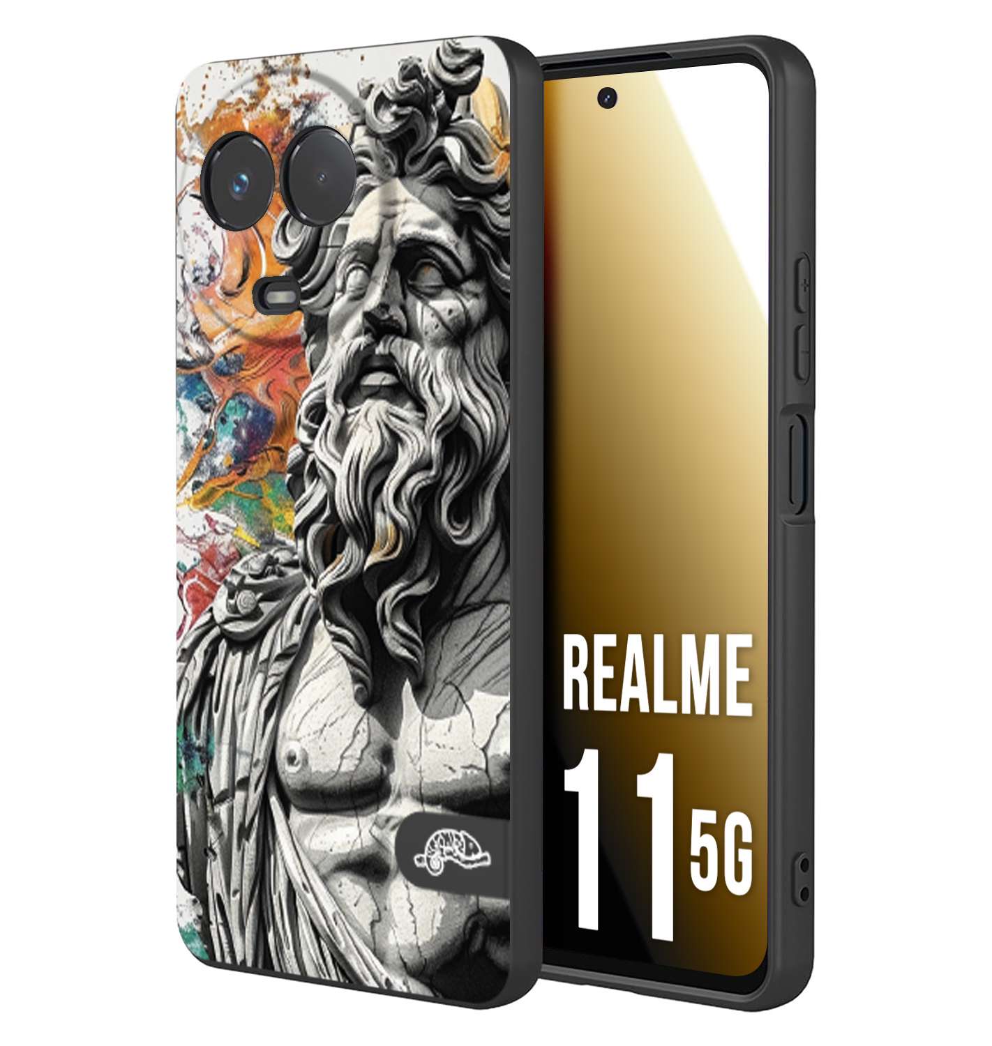 CUSTOMIZZA - Custodia cover nera morbida in tpu compatibile per Realme 11 5G statua colorata moderna antico tattoo splash color