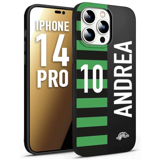 CUSTOMIZZA - Custodia cover nera morbida in tpu compatibile per iPhone 14 PRO personalizzata calcio football nome e numero calciatori neroverde