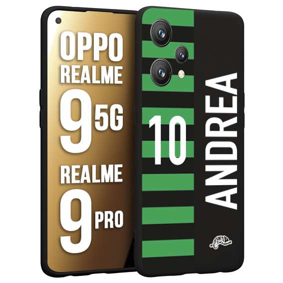 CUSTOMIZZA - Custodia cover nera morbida in tpu compatibile per Realme 9 5G - 9 PRO personalizzata calcio football nome e numero calciatori neroverde