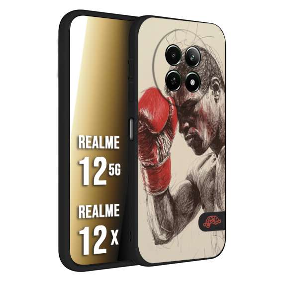 CUSTOMIZZA - Custodia cover nera morbida in tpu compatibile per Realme 12 5G - 12X pugilato pugili disegno tattoo guantoni boxer pesi massimi