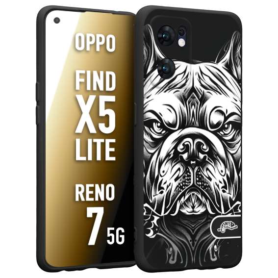 CUSTOMIZZA - Custodia cover nera morbida in tpu compatibile per Oppo Reno 7 - Find X5 LITE bulldog bianco a rilievo disegnato tattoo tatuaggio