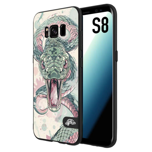 CUSTOMIZZA - Custodia cover nera morbida in tpu compatibile per Samsung S8 snake pink green serpente tatuaggio tattoo disegnato a mano