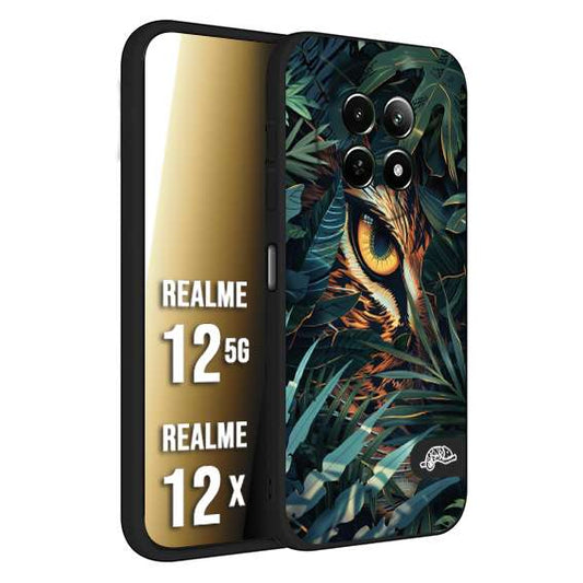 CUSTOMIZZA - Custodia cover nera morbida in tpu compatibile per Realme 12 5G - 12X animali color giungla tropicale occhio di giaguaro felino disegnato