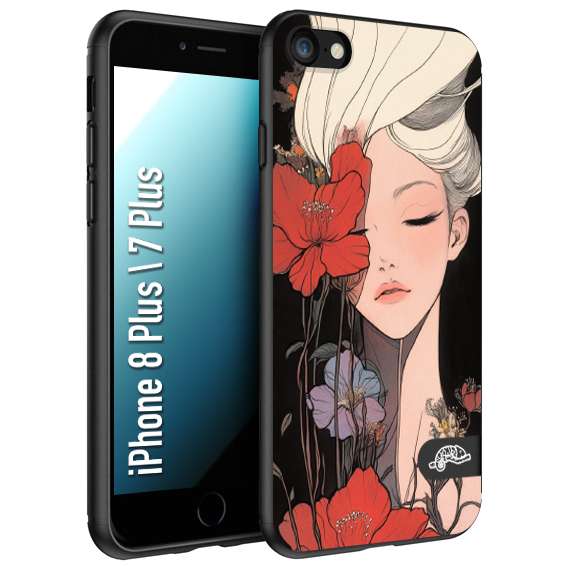 CUSTOMIZZA - Custodia cover nera morbida in tpu compatibile per iPhone 7 PLUS - 8 plus woman flower Fantasia Floreale Design Donna e Fiori, Retro Artistico