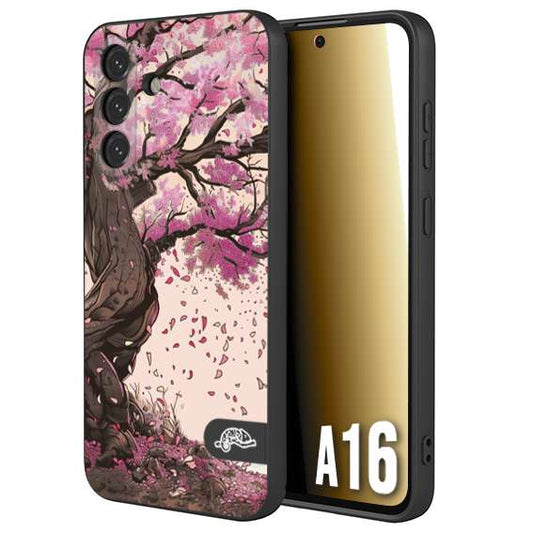 CUSTOMIZZA - Custodia cover nera morbida in tpu compatibile per Samsung A16 giapponese colori morbidi fiori di ciliegio rosa disegnata