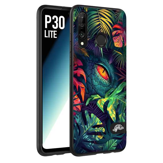 CUSTOMIZZA - Custodia cover nera morbida in tpu compatibile per Huawei P30 LITE animali color giungla tropicale occhio di coccodrillo alligatore disegnato