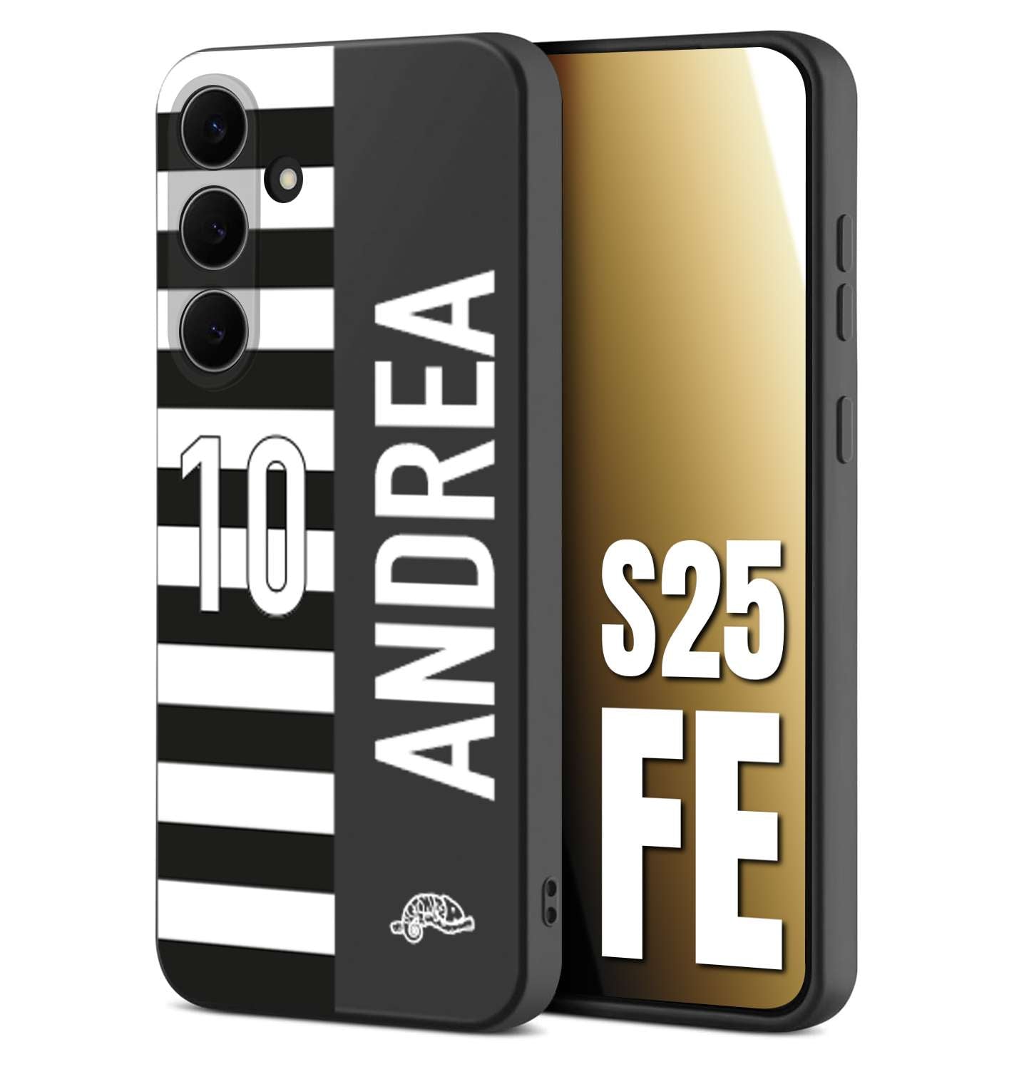 CUSTOMIZZA - Custodia cover nera morbida in tpu compatibile per Samsung S25 FE personalizzata calcio football nome e numero calciatori bianconera