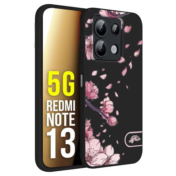 CUSTOMIZZA - Custodia cover nera morbida in tpu compatibile per Xiaomi Redmi Note 13 5G giapponese fiori di ciliegio in fiore a rilievo disegnata tattoo