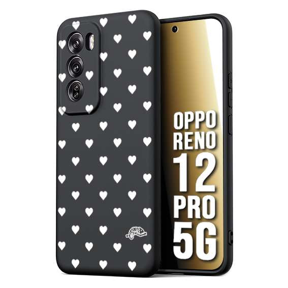 CUSTOMIZZA - Custodia cover nera morbida in tpu compatibile per Oppo Reno 12 PRO 5G cuori pois bianchi donna pin up vintage