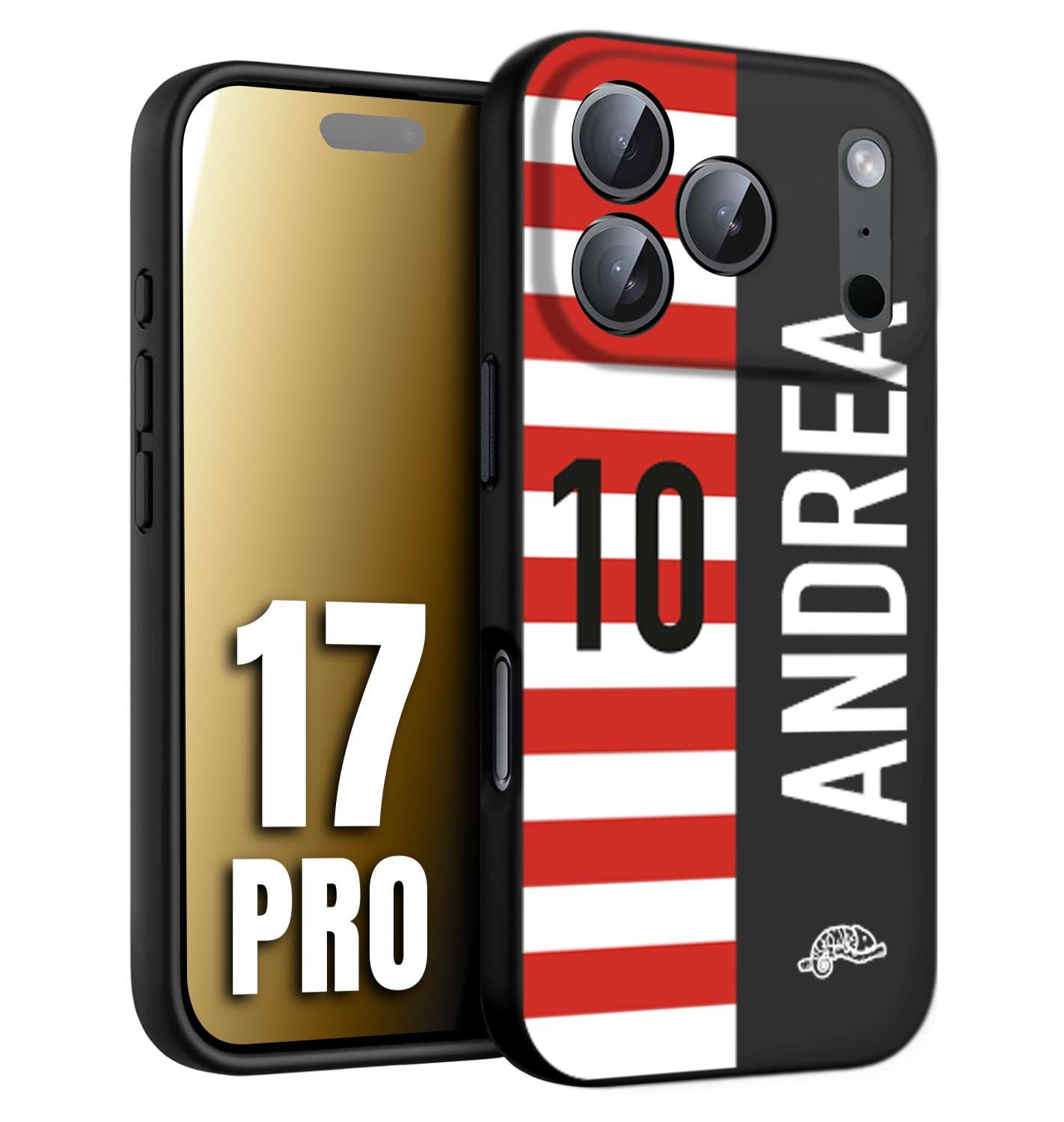 CUSTOMIZZA - Custodia cover nera morbida in tpu compatibile per iPhone 17 PRO personalizzata calcio football nome e numero calciatori bianco rossa
