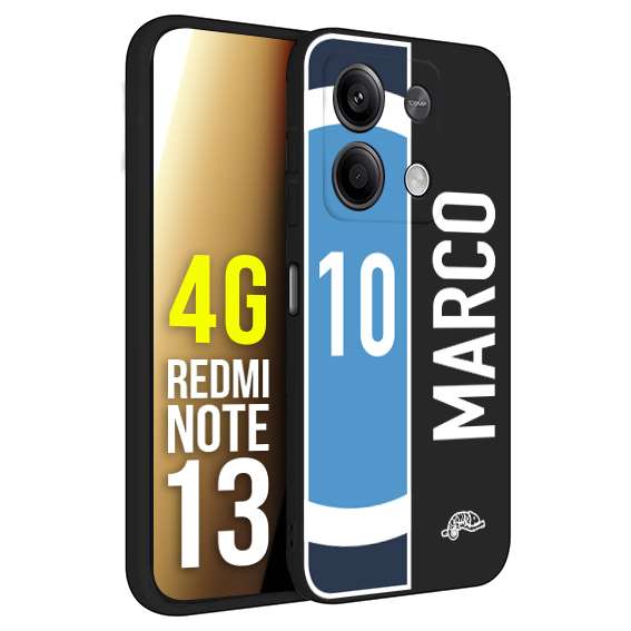 CUSTOMIZZA - Custodia cover nera morbida in tpu compatibile per Xiaomi Redmi Note 13 4G personalizzata calcio football nome e numero calciatori biancoazzurri bianco celesti