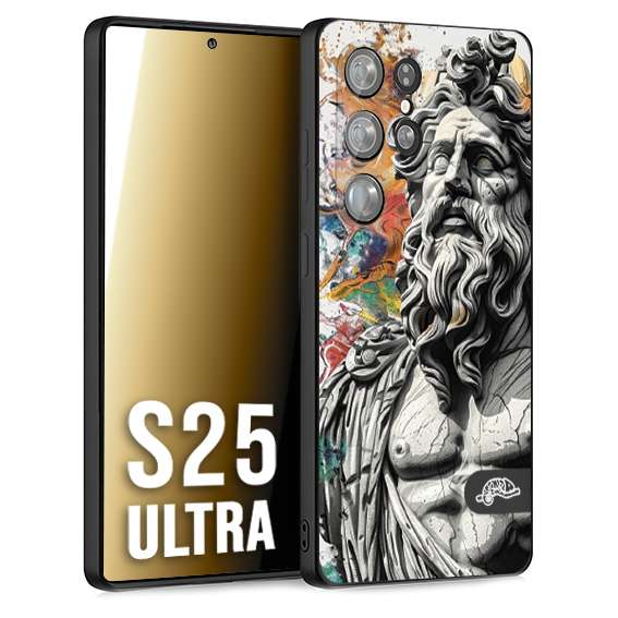 CUSTOMIZZA - Custodia cover nera morbida in tpu compatibile per Samsung S25 ULTRA statua colorata moderna antico tattoo splash color