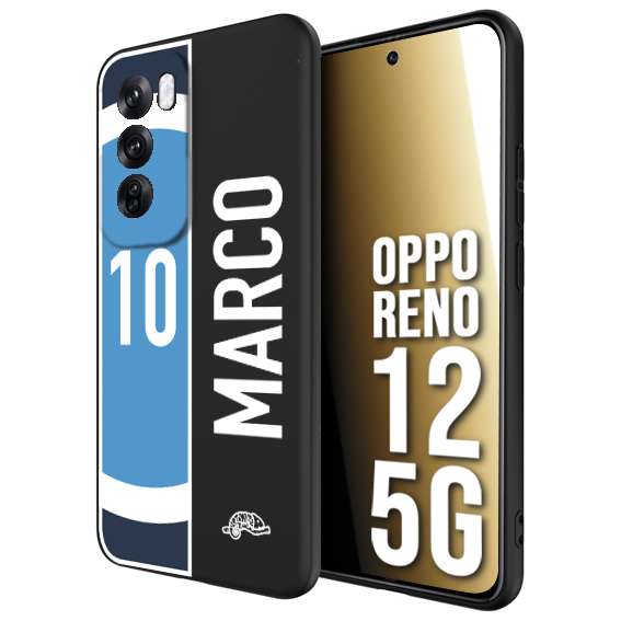 CUSTOMIZZA - Custodia cover nera morbida in tpu compatibile per Oppo Reno 12 5G personalizzata calcio football nome e numero calciatori biancoazzurri bianco celesti