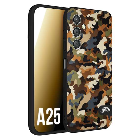 CUSTOMIZZA - Custodia cover nera morbida in tpu compatibile per Samsung A25 camouflage mimetico militare moderno blu marrone beige