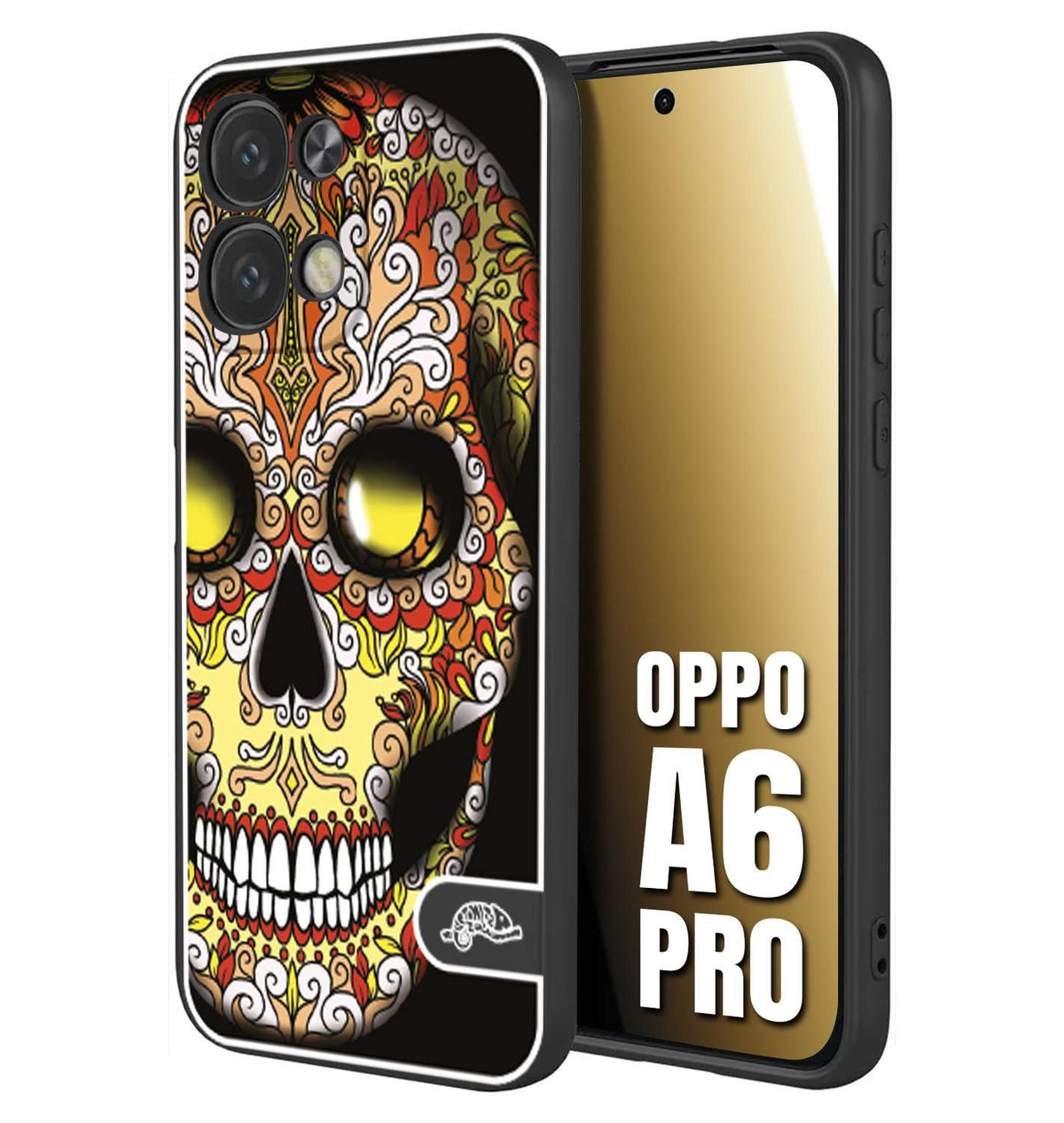 CUSTOMIZZA - Custodia cover nera morbida in tpu compatibile per Oppo A6 PRO teschio messicano Mexican skull giallo rosso arancio