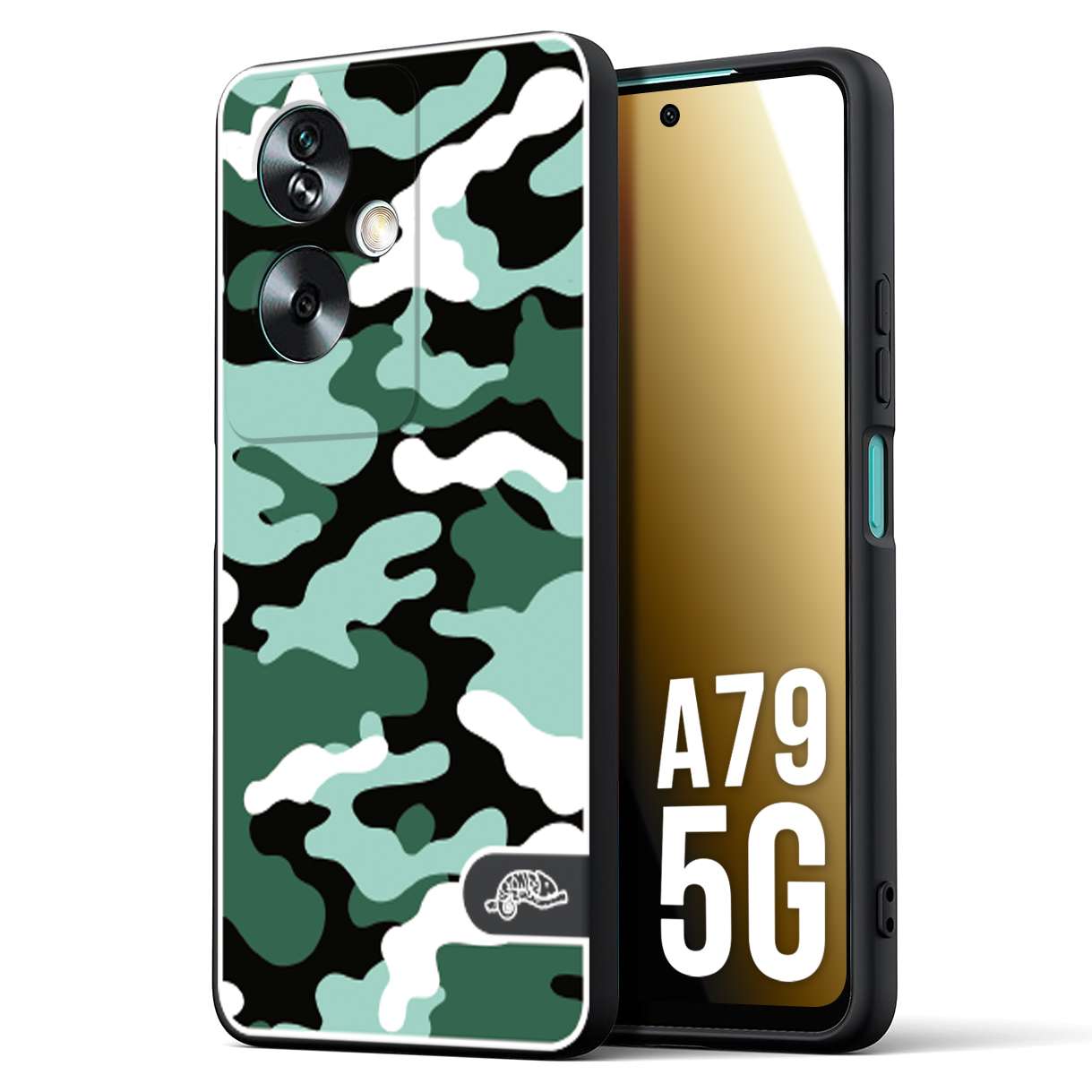 CUSTOMIZZA - Custodia cover nera morbida in tpu compatibile per Oppo A79 5G camouflage mimetico militare verde green