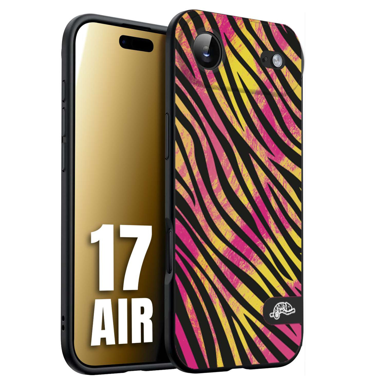 CUSTOMIZZA - Custodia cover nera morbida in tpu compatibile per iPhone 17 AIR zebrata maculata a rilievo soft touch donna fucsia gialla