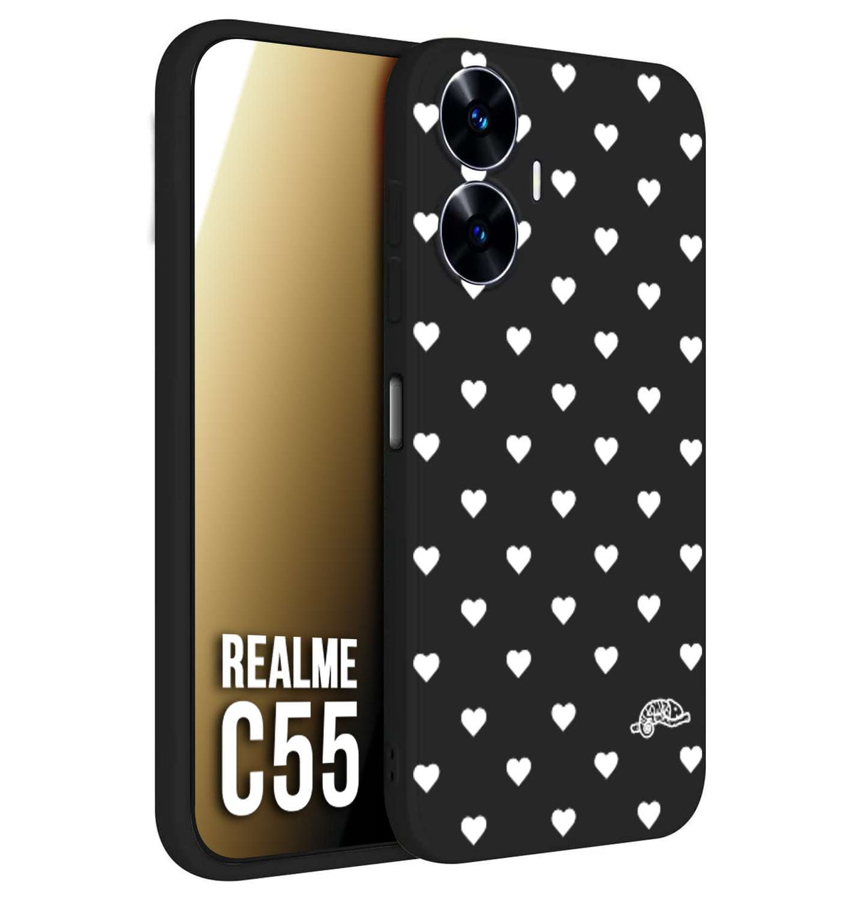 CUSTOMIZZA - Custodia cover nera morbida in tpu compatibile per Realme C55 cuori pois bianchi donna pin up vintage