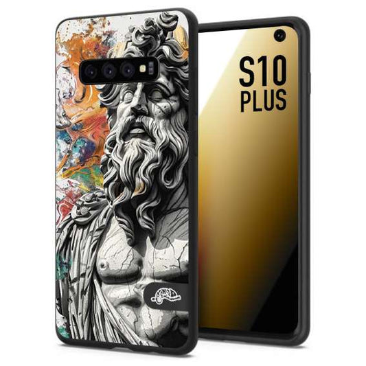 CUSTOMIZZA - Custodia cover nera morbida in tpu compatibile per Samsung S10 PLUS statua colorata moderna antico tattoo splash color