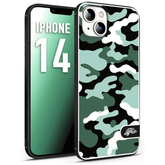 CUSTOMIZZA - Custodia cover nera morbida in tpu compatibile per iPhone 14 camouflage mimetico militare verde green