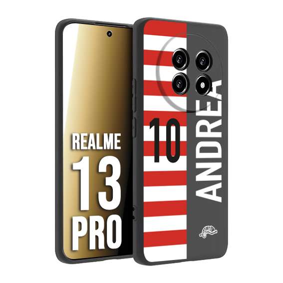 CUSTOMIZZA - Custodia cover nera morbida in tpu compatibile per Realme 13 PRO personalizzata calcio football nome e numero calciatori bianco rossa