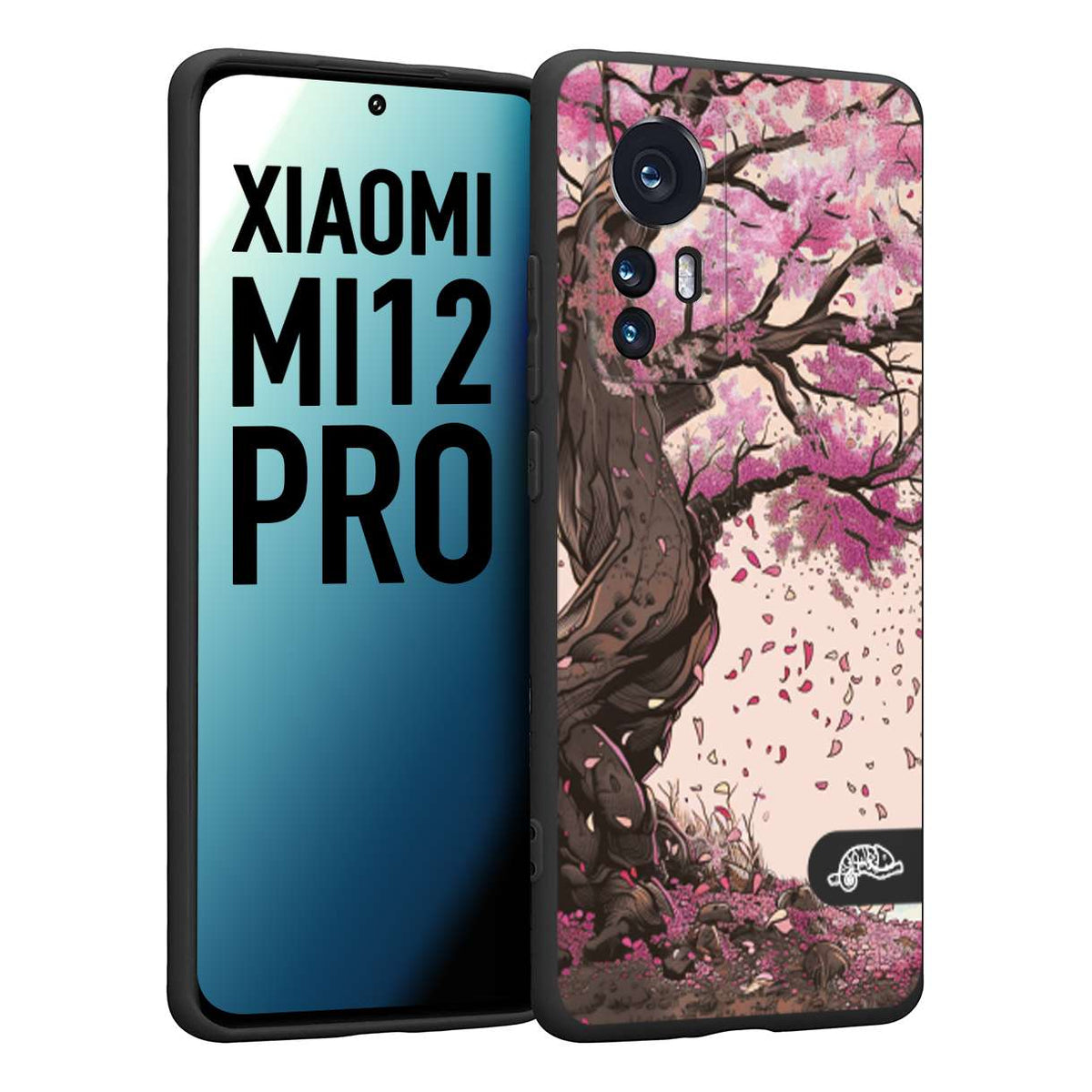 CUSTOMIZZA - Custodia cover nera morbida in tpu compatibile per Xiaomi 12 PRO giapponese colori morbidi fiori di ciliegio rosa disegnata