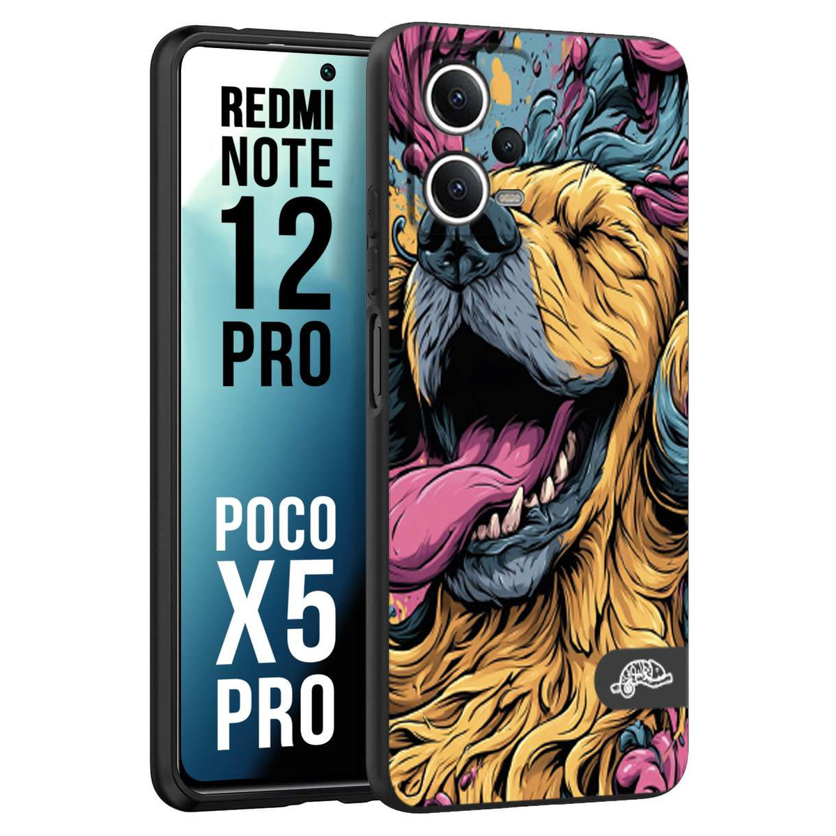 CUSTOMIZZA - Custodia cover nera morbida in tpu compatibile per Xiaomi Redmi Note 12 PRO - POCO X5 PRO Golden Retriever illustrazione cane pop art cane street art cartone animato
