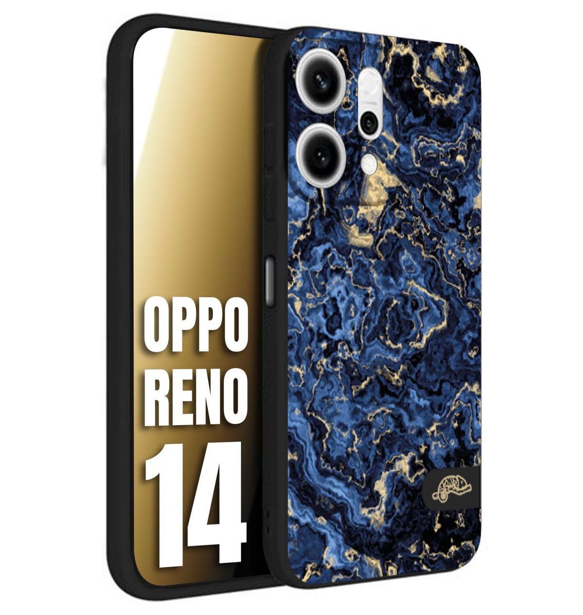 CUSTOMIZZA - Custodia cover nera morbida in tpu compatibile per Oppo Reno 14 effetto marmo marble blu venature dorato psichedelico