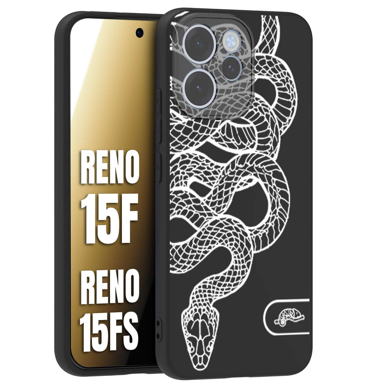 CUSTOMIZZA - Custodia cover nera morbida in tpu compatibile per Oppo Reno 15 F - Reno 15 FS serpente snake bianco a rilievo disegnato tattoo tatuaggio