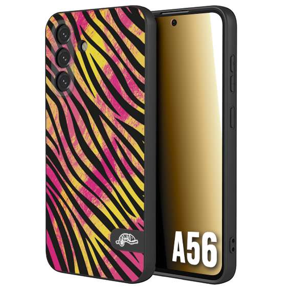 CUSTOMIZZA - Custodia cover nera morbida in tpu compatibile per Samsung A56 5G zebrata maculata a rilievo soft touch donna fucsia gialla