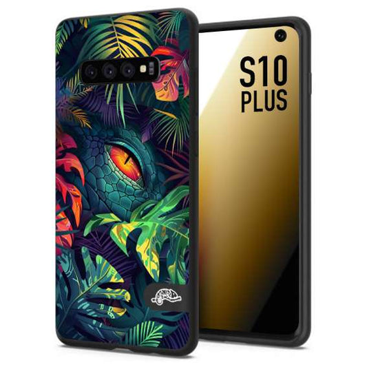 CUSTOMIZZA - Custodia cover nera morbida in tpu compatibile per Samsung S10 PLUS animali color giungla tropicale occhio di coccodrillo alligatore disegnato