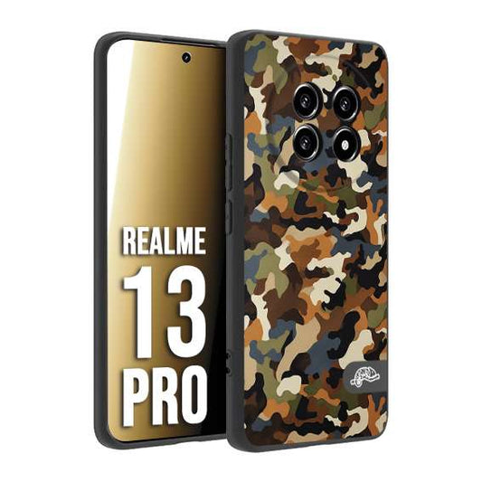 CUSTOMIZZA - Custodia cover nera morbida in tpu compatibile per Realme 13 PRO camouflage mimetico militare moderno blu marrone beige